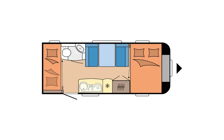 Grundriss Tag Hobby De Luxe 490 KMF 1800 kg Achse / Mover / TV
