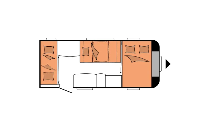 Grundriss Nacht Hobby De Luxe 490 KMF 1800 kg Achse / Mover / TV
