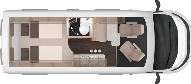 Grundriss Tag Knaus BoxLife 600 ME Platinum Selection Mietwagen verfügbar ab Nov`26