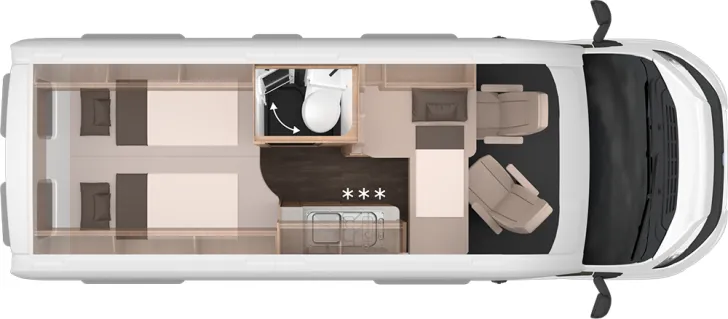 Grundriss Nacht Knaus BoxLife 600 ME Platinum Selection Mietwagen verfügbar ab Nov`26