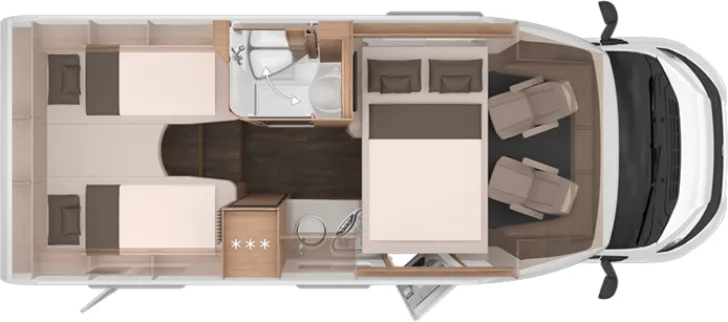 Grundriss Nacht Knaus LIVE WAVE 650 MEG PLATINUM SELECTION Modell 2026 / Thule Lift / Lithium