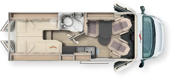 Grundriss Tag Malibu Van first class - two rooms 640LE Tageszulassung