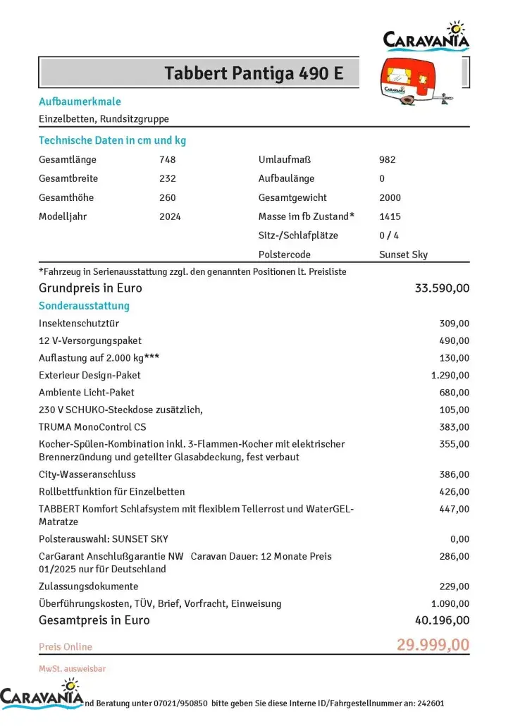 Fahrzeugbild Tabbert Pantiga 490 E Gasherd, 12 V Garantieverl #13