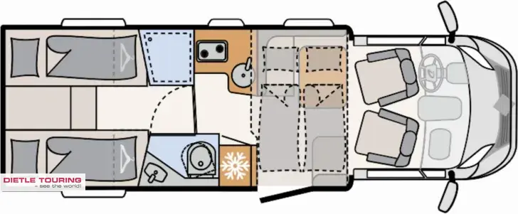 Grundriss Tag Dethleffs Just Camp T 7052 EB Navi, Hubbett, RFK, Markise
