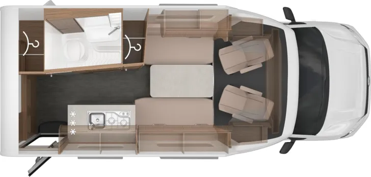 Grundriss Tag Knaus Tourer Van 500 LT Hubbett, Dieselheizung