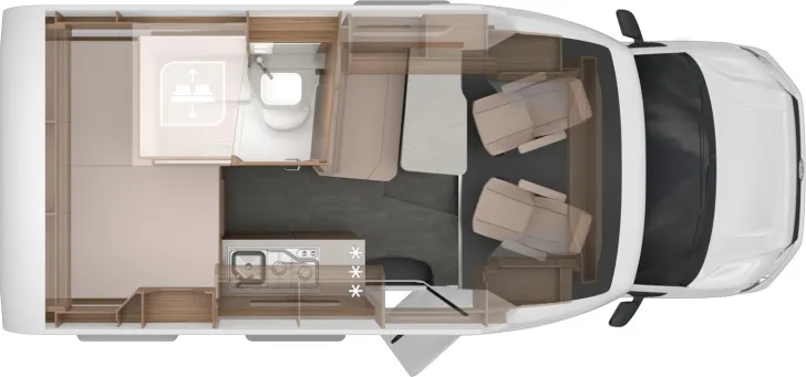 Grundriss Tag Knaus Tourer Van 500 MQ Hubbett, Dieselheizung