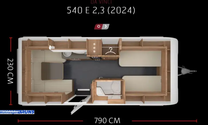 Grundriss Nacht Tabbert Da Vinci 540 E 2,3 *** Abverkauf bis Ende Mai