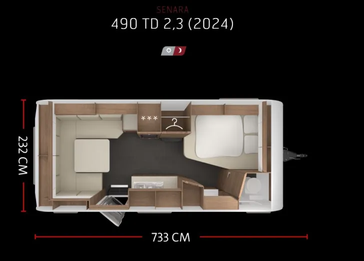 Grundriss Nacht Tabbert Senara 490 TD 2,3
