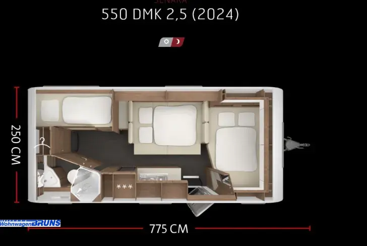 Grundriss Nacht Tabbert Senara 550 DMK 2,5 *** Abverkauf bis Ende Mai