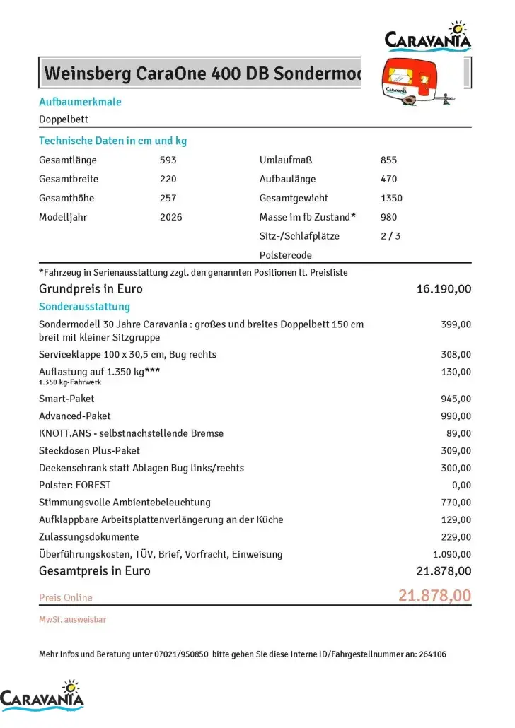 Fahrzeugbild Weinsberg CaraOne 400 DB Sondermodell 30 Jahre 150 Bett! #13