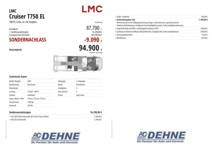 Fahrzeugbild LMC Cruiser T750 EL 180 PS, 4,4tn, 3e+4e Sitzplatz #3