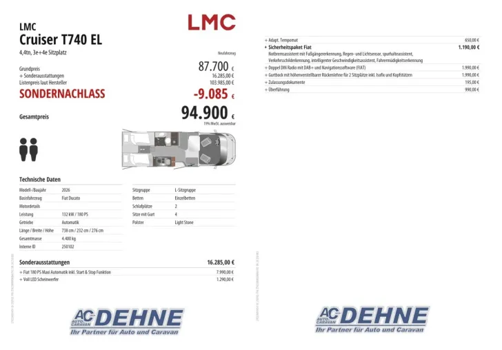 Fahrzeugbild LMC Cruiser T740 EL 180 PS, 4,4tn, 3e+4e Sitzplatz #3
