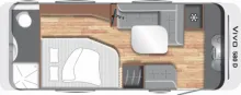 Grundriss Tag LMC Vivo 580 D 2000kg/Vivo-Paket/Polsterstoff Gravel/front Küche