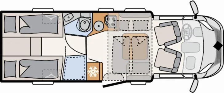 Grundriss Tag Dethleffs Pulse Classic 90 T 7051 EBL *LED-Scheinwerfer*