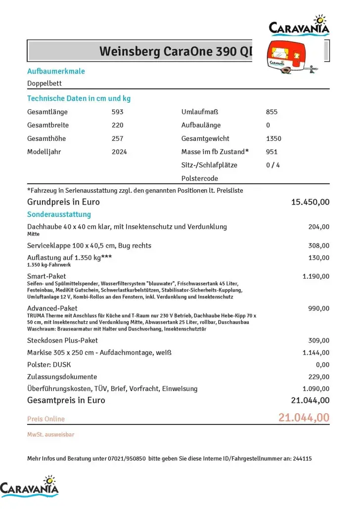 Fahrzeugbild Weinsberg CaraOne 390 QD inkl. Markise #3
