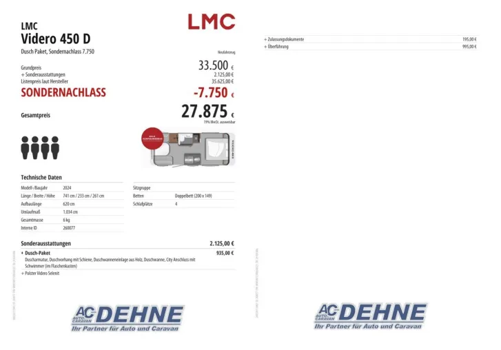 Fahrzeugbild LMC Videro 450 D Dusch Paket, Sondernachlass 7.750 #3