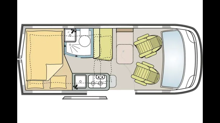 Grundriss Nacht Hymer Camper Van Ayers Rock AHK, Aufstelldach, L