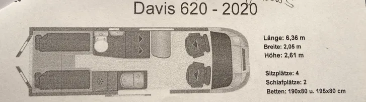 Grundriss Tag Karmann Mobil Davis 620 TOP GEPFLEGT!