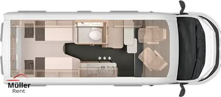 Grundriss Tag Knaus BoxLife PRO 600 LIFETIME mit Längsbetten und AHK