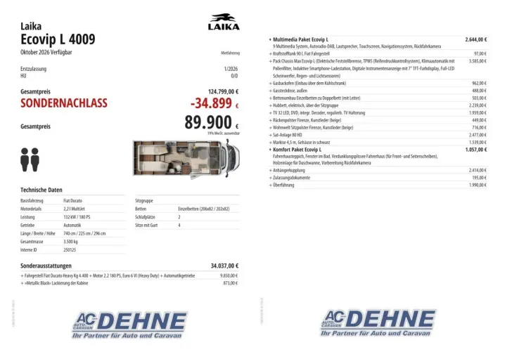 Fahrzeugbild Laika Ecovip L 4009 180 PS, 4,4tn Aut. Oktober 26 Verf #3