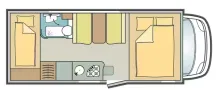 Grundriss Nacht Knaus L!VE Traveller 600 DKG Familienfahrzeug, Top Ausstatt