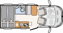Grundriss Tag Dethleffs Globebus Go T 15 /Comfort-Paket/Fahrradträger