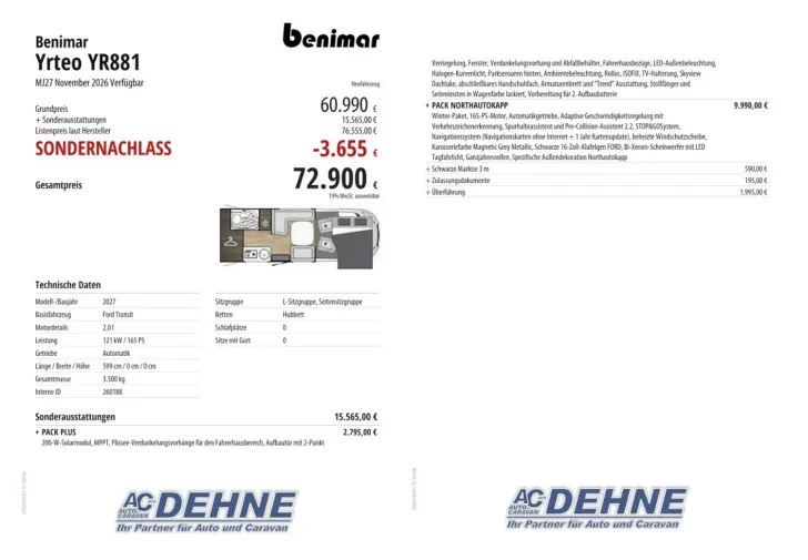 Fahrzeugbild Benimar Yrteo YR881 MJ27 November 2026 Verfügbar #4