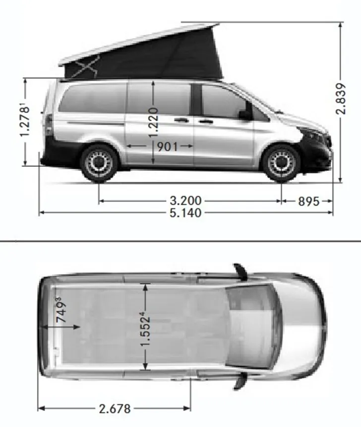 Grundriss Tag Mercedes-Benz Marco Polo 220 d ACTIVITY EDITION 7- Sitzer, AHK