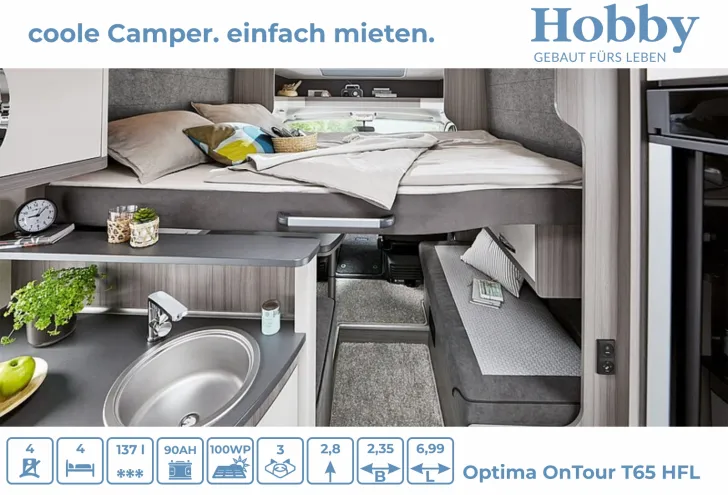 Fahrzeugbild Hobby Optima ONTOUR T65 HFL Hubbett / SOLAR / MARKISE #9